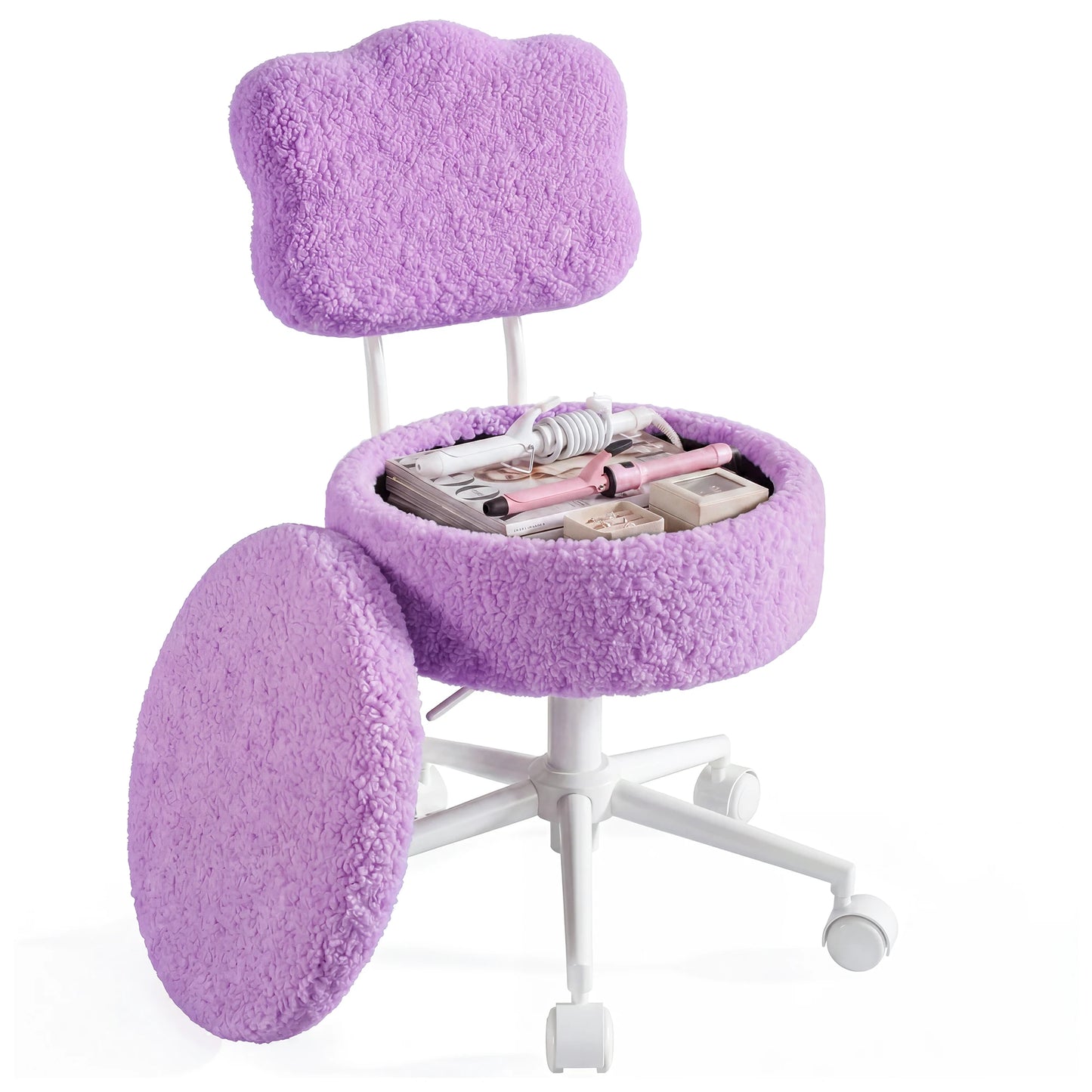 Adjustable Vanity Chair With Swivel Seat And Storage Shelf