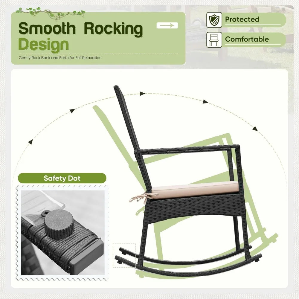 Flamaker Outdoor PE Rattan Rocking Chair With High Back Patio