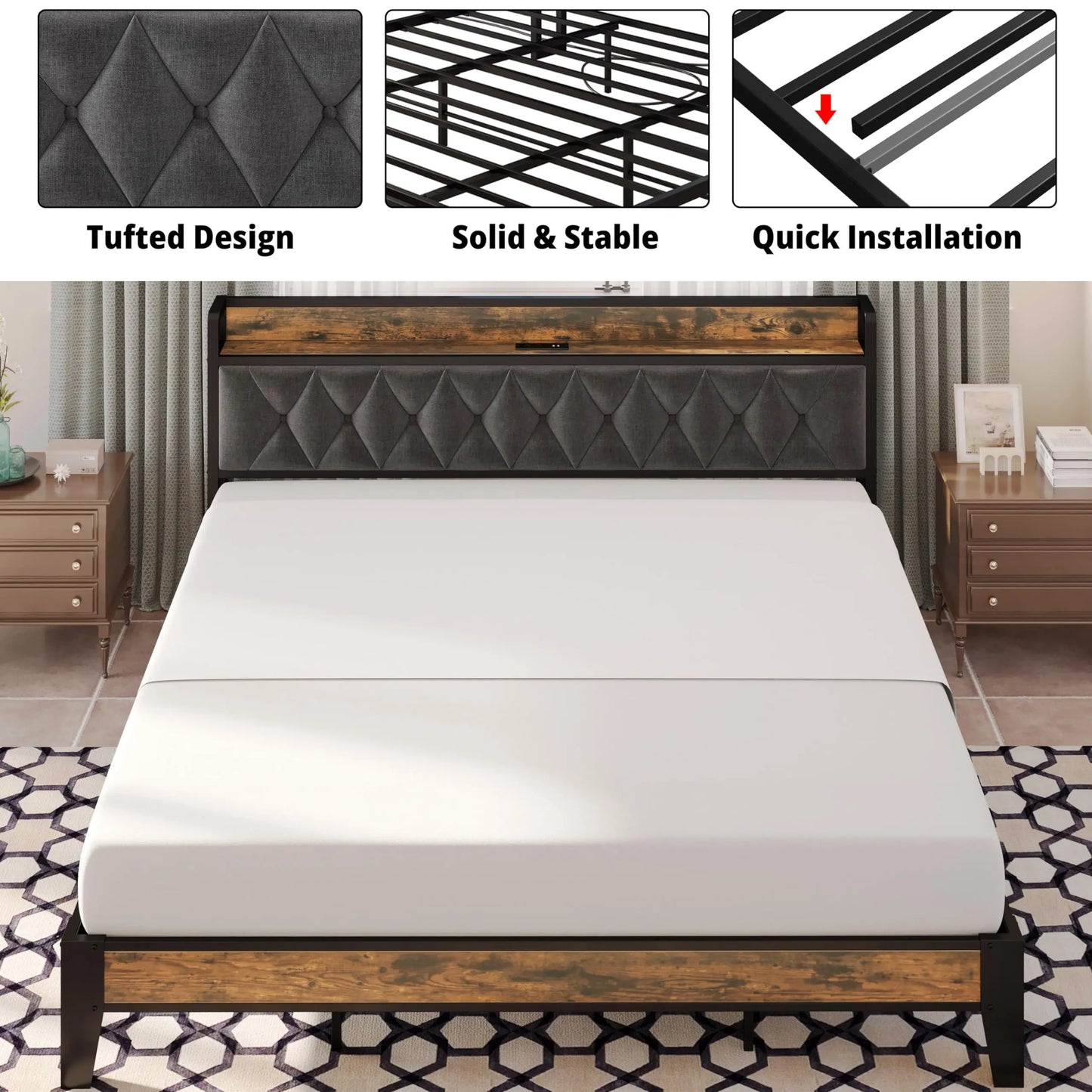 Anctor Storage Bed Frame With Outlets And Headboard