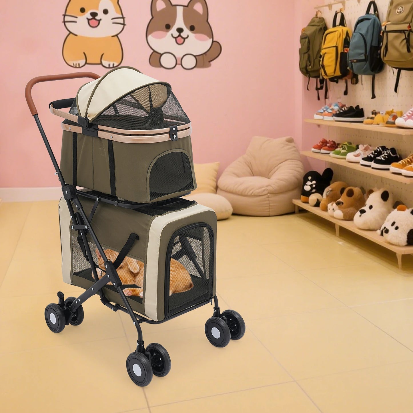 Bymaocar Foldable Pet Stroller For Small And Medium Pets Travel Ready