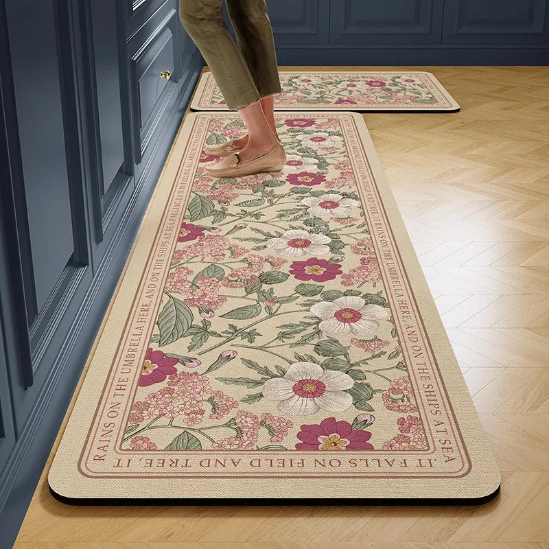 Facaishu PVC Leather Kitchen Floor Mat Waterproof Non Slip Rug