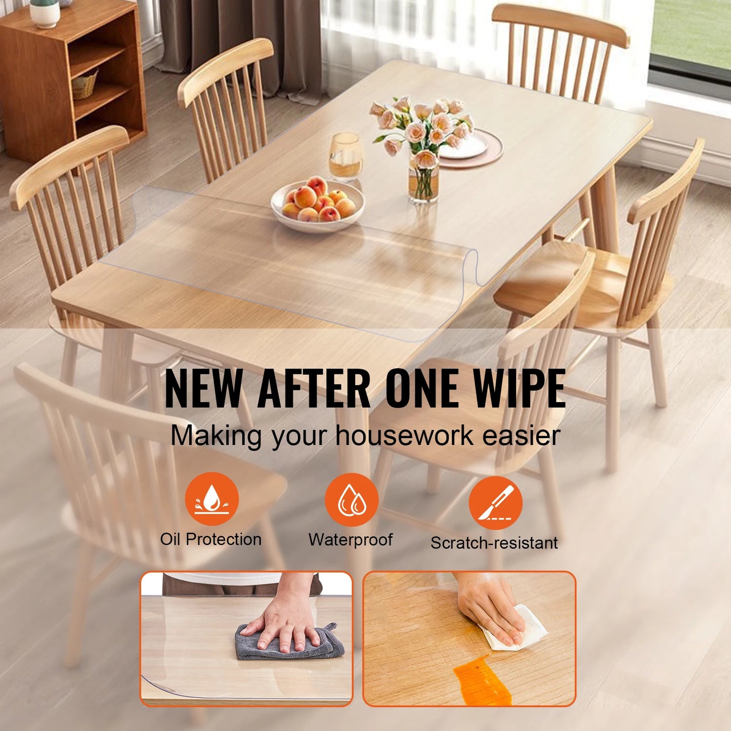 Transparent PVC Tablecloth Waterproof Oil Proof Protector For Tables