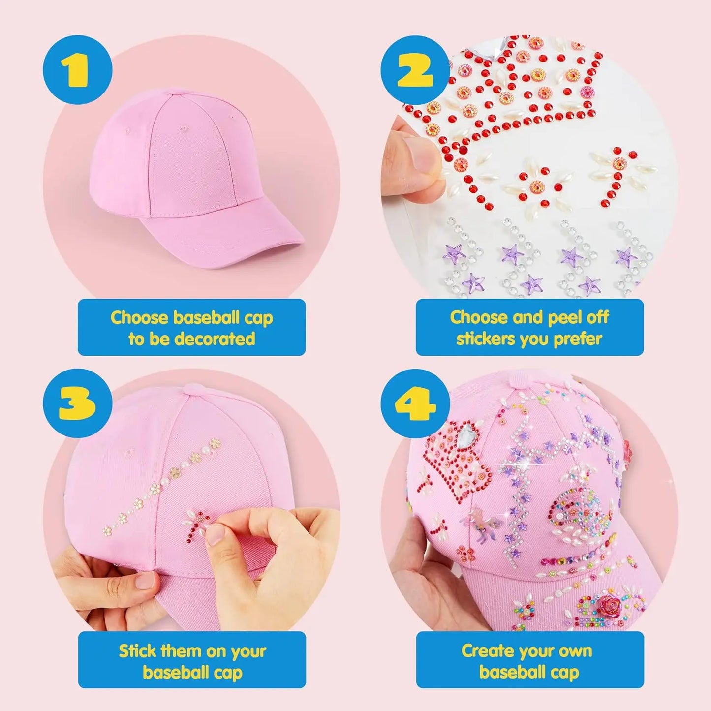 Joyfy Decorate Your Own Baseball Cap Art Kit With Gems And Stickers