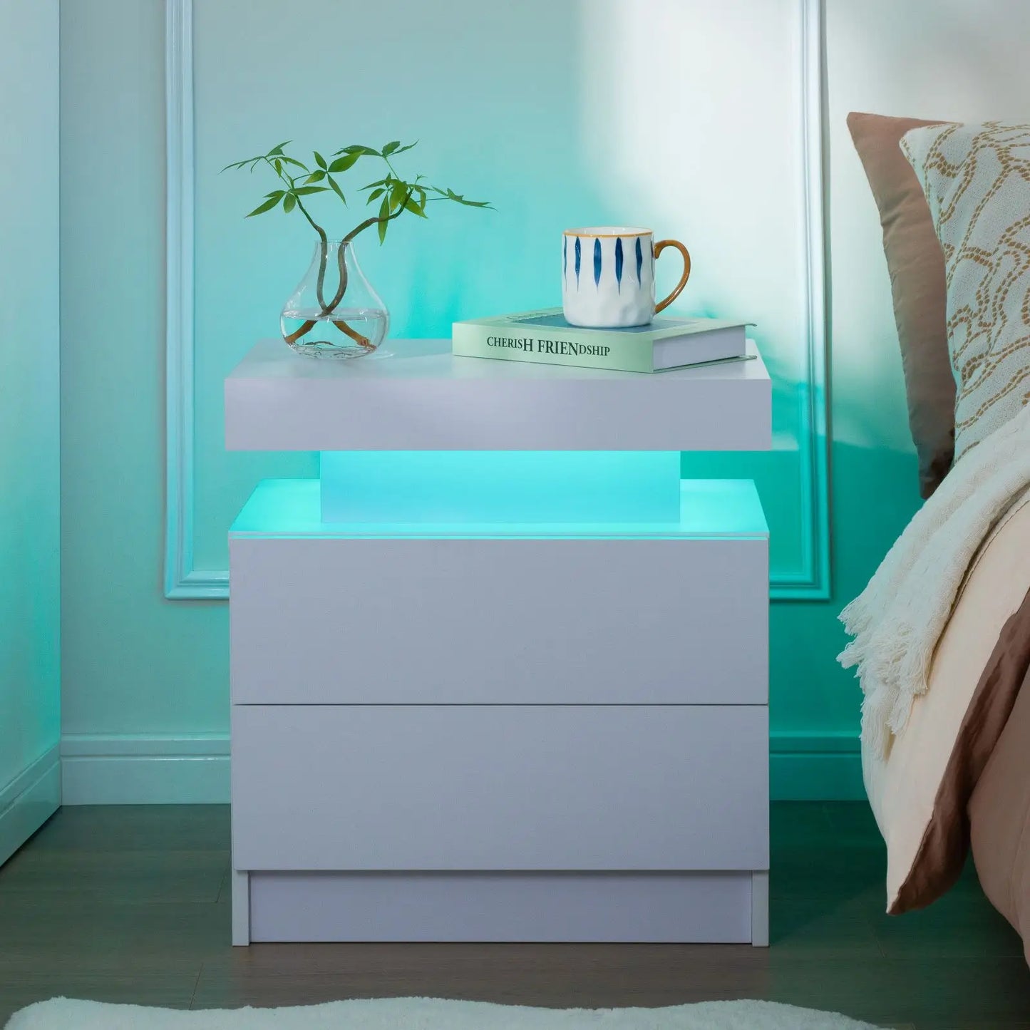 Cubehom Nightstand Set of 2 with LED Drawers for Bedroom