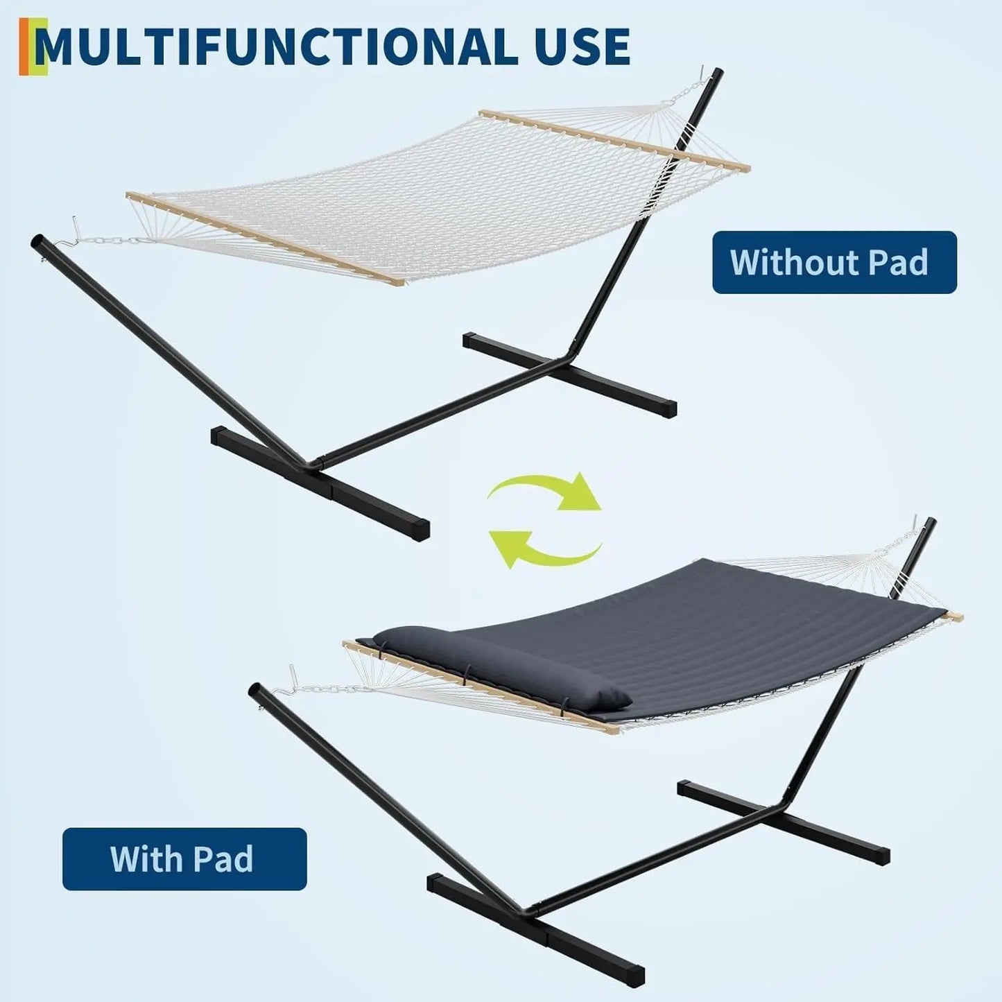 HiMISS Portable Double Hammock With Stand For Outdoor Patio Garden