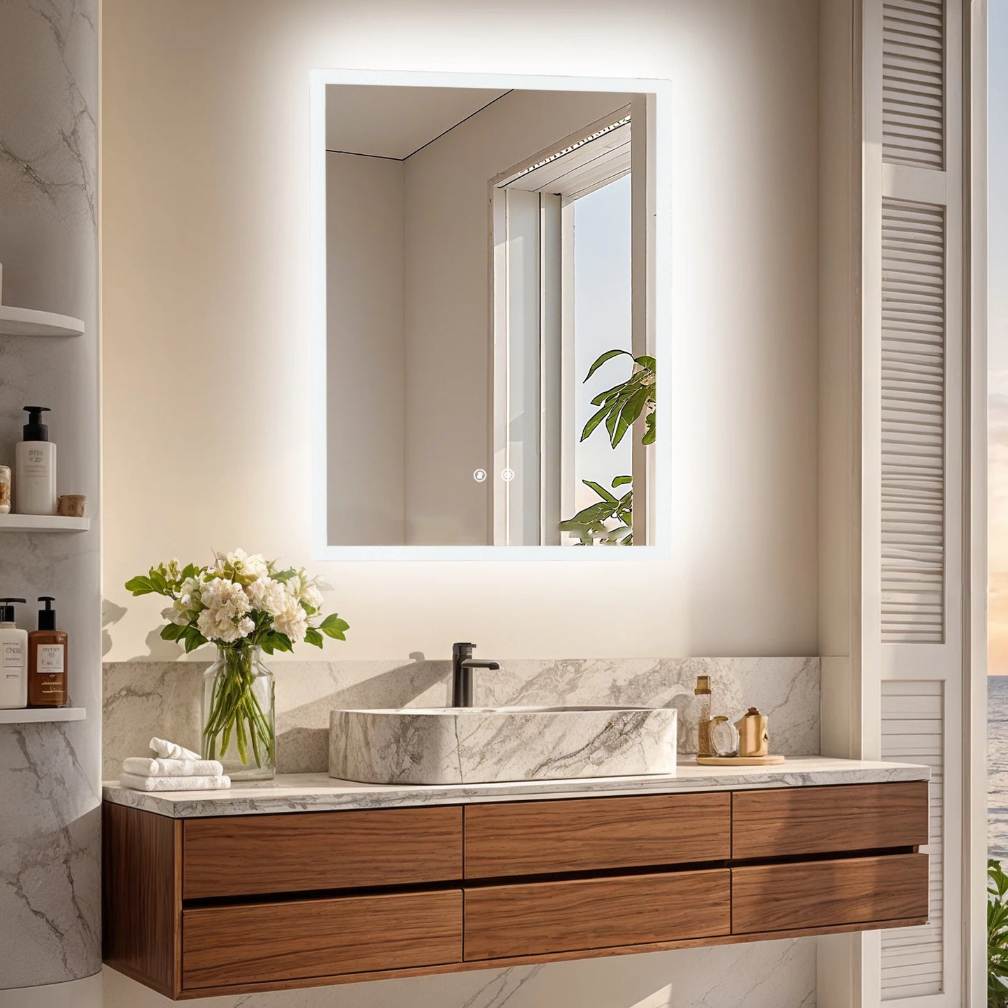 LUVODI LED Rectangular Wall Mount Vanity Mirror Defog 3 Temp