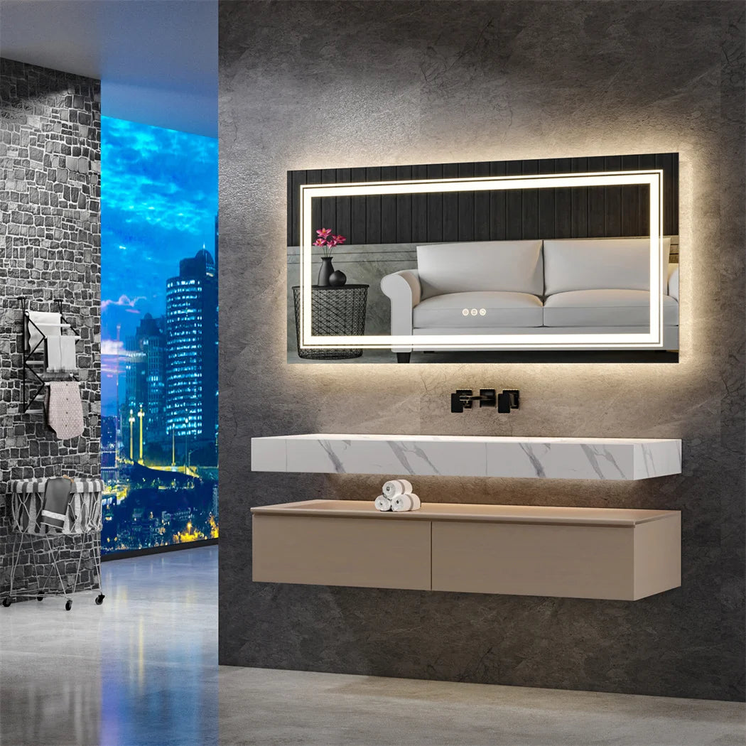 LUVODI Wall Mounted Backlit Anti Fog Vanity Mirror With Three Lighting Settings