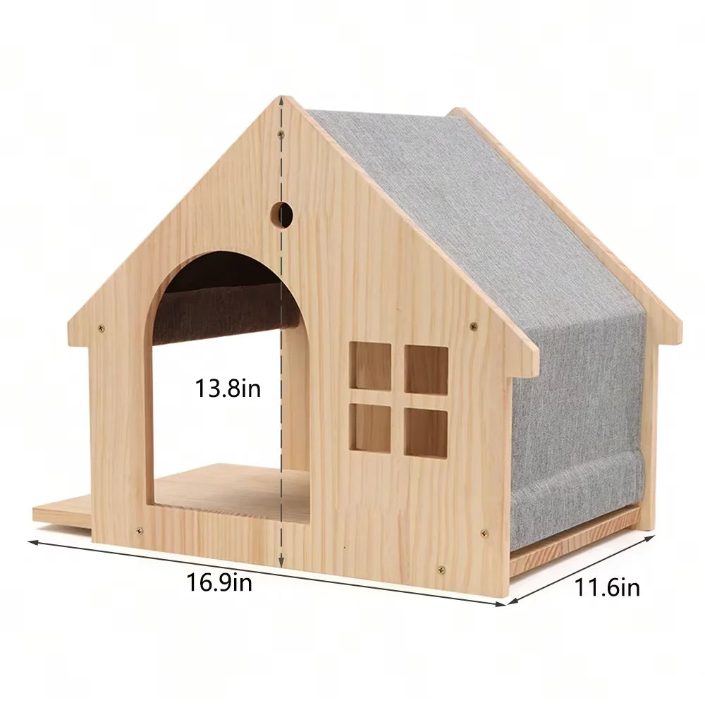 Wooden Wall Mounted Cat Condo Villa Shelf For Cats