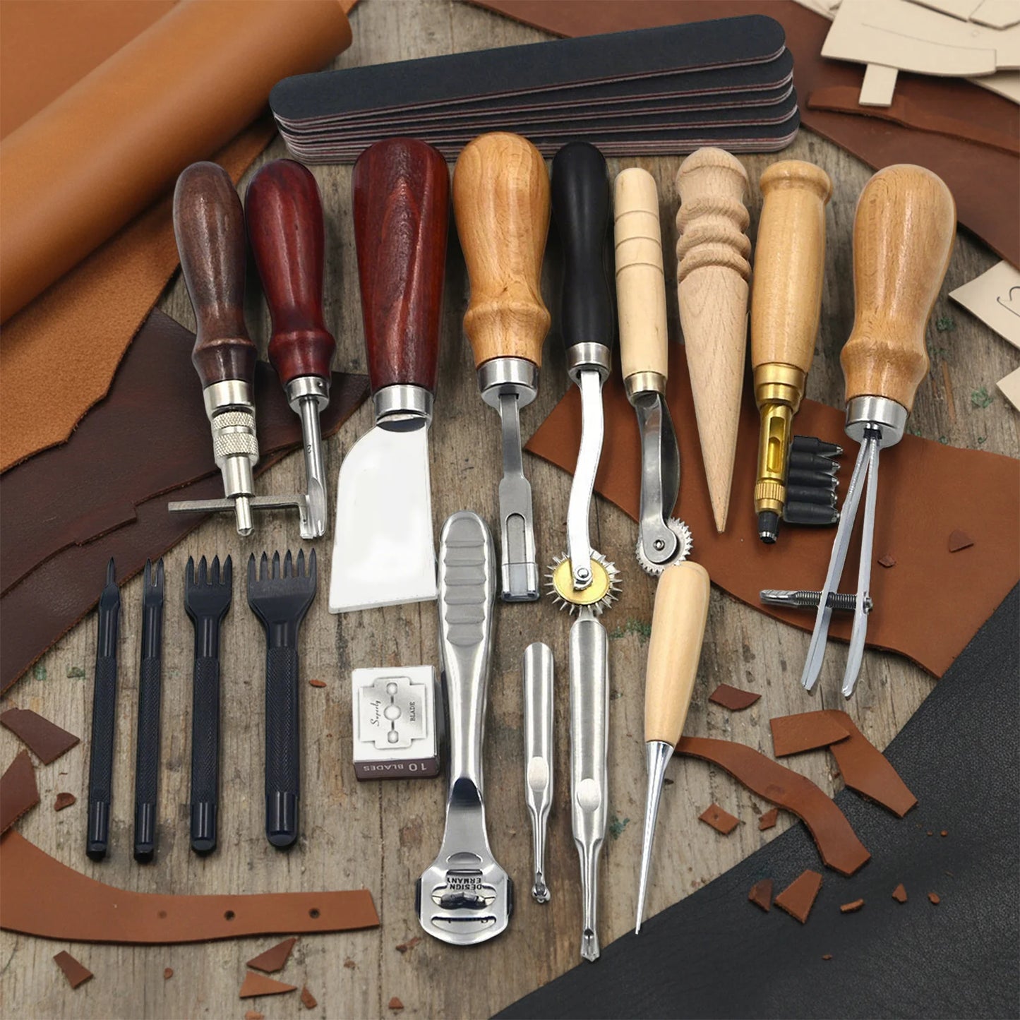 Bymaocar Leather Tools Kit 19 Pcs With Stainless Steel Blades