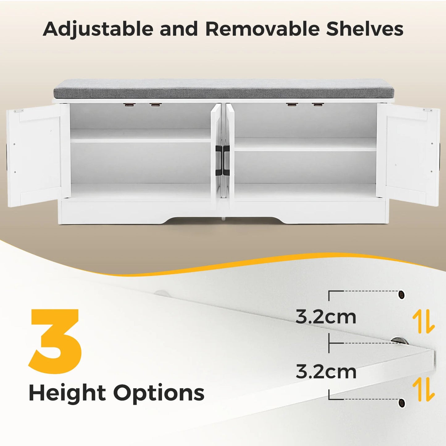 JHK Wooden Shoe Storage Bench With Padded Seat For Entryways