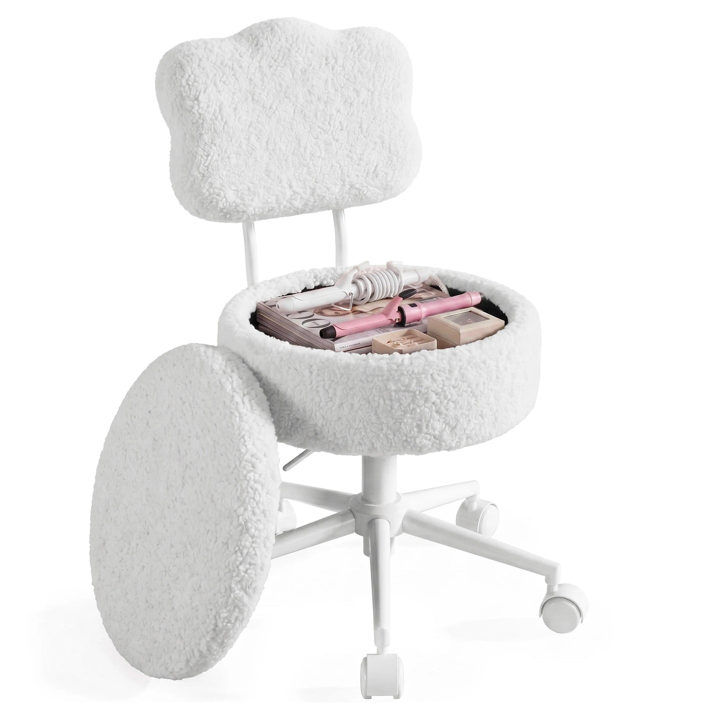 Adjustable Vanity Chair With Swivel Seat And Storage Shelf