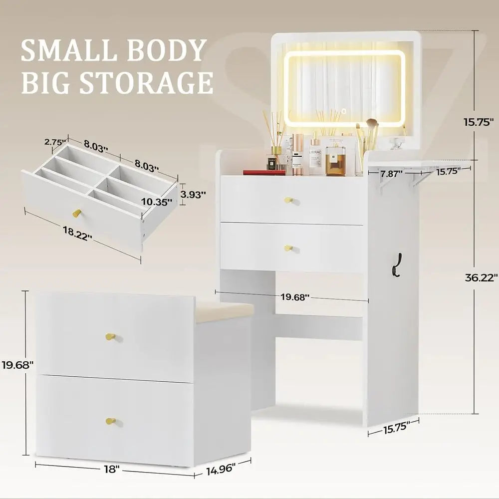Wooden Makeup Vanity Desk With Mirror And Attached Lights
