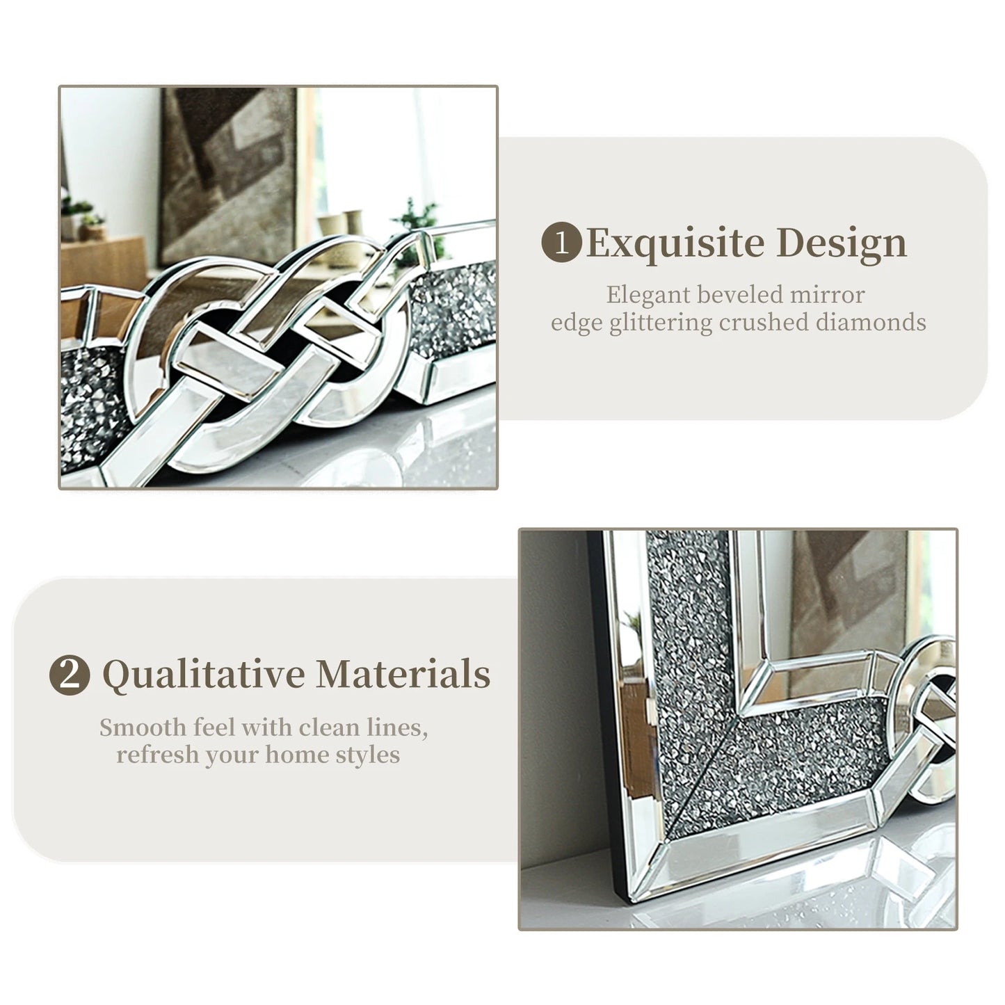 Wisfor Crushed Diamond Wall Mirror Frame Glass Rectangular Vanity Edge