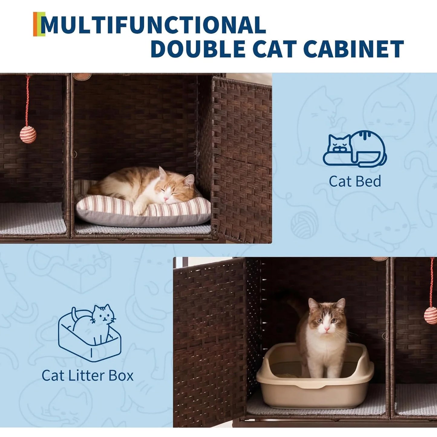 DishyKooker Hidden Cat Litter Box Enclosure Side Table Wicker Rattan