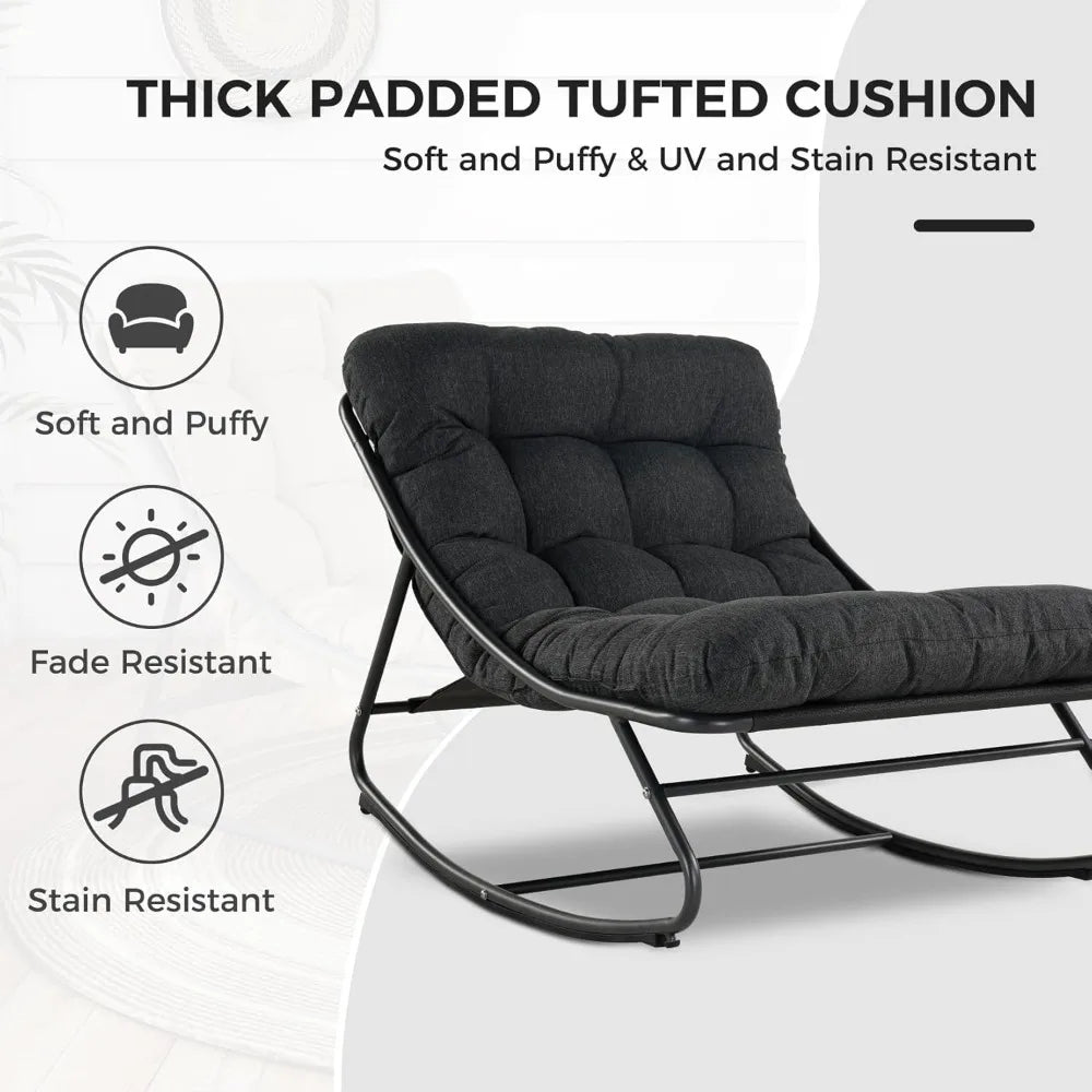 Outdoor Rocking Chair With Foot Stool Metal Patio Lounge