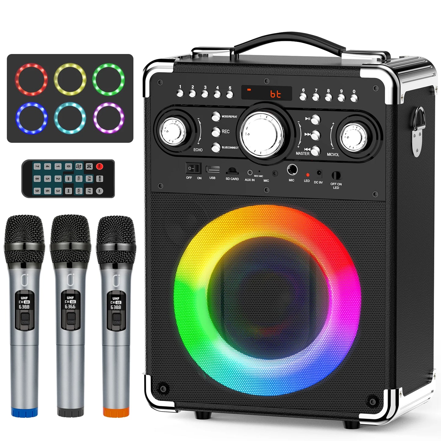 FanFun Portable Bluetooth Karaoke Speaker With Three Microphones