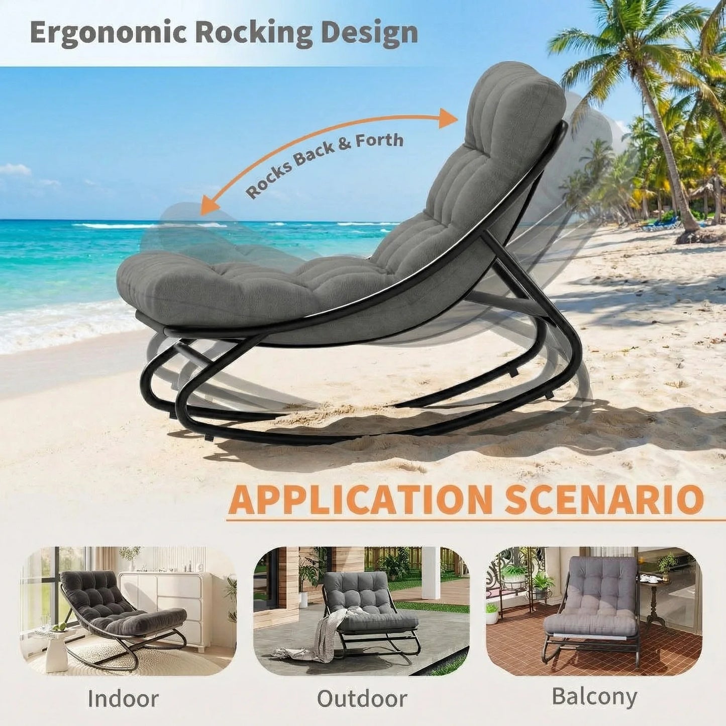 HiMISS Heavy Duty Outdoor Patio Rocking Chair With Thick Cushions