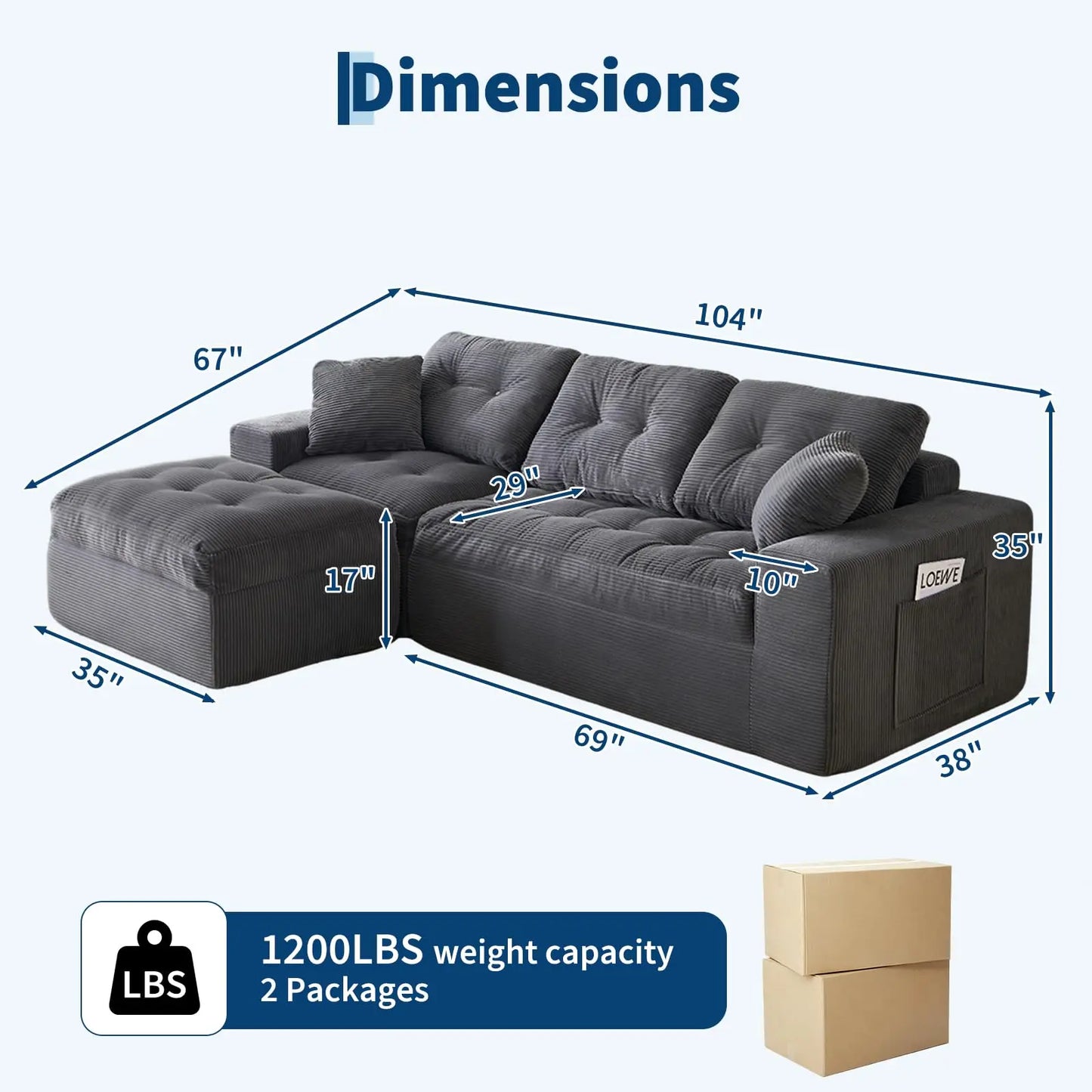 HobbyLane Modular Cloud Couch Sectional Sofa With Ottoman