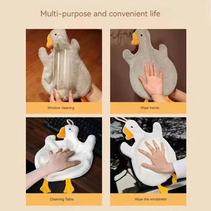Cartoon Goose Hand Towel Polyester Cotton Hanging Absorbent Kitchen And Bathroom