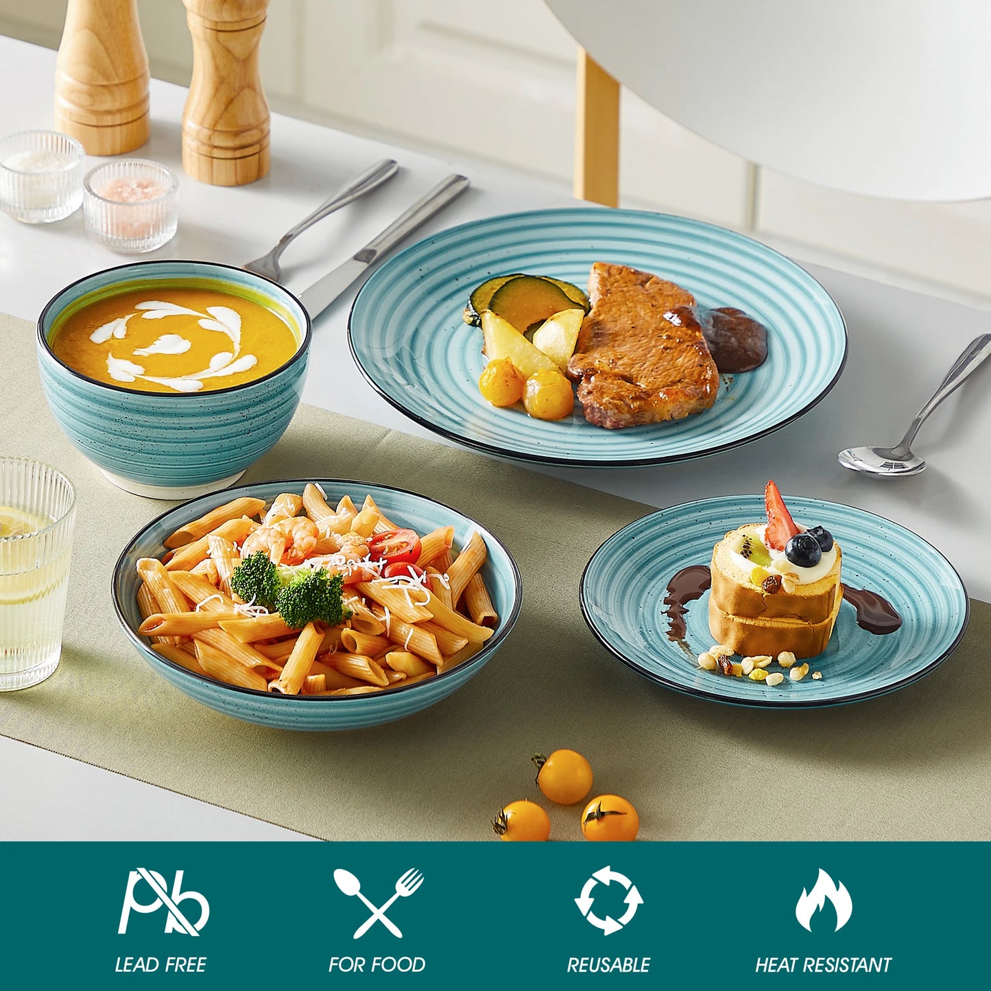 Malacasa Handpainted Spiral Ceramic Dinner Plate Set