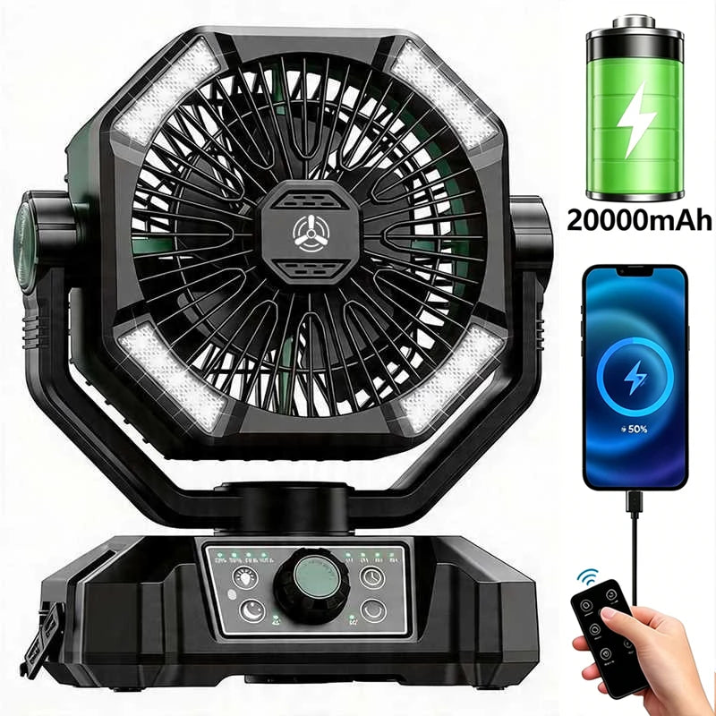 ColdSky Camping Fan With LED Lantern, 8 Speeds, 20000mAh Battery