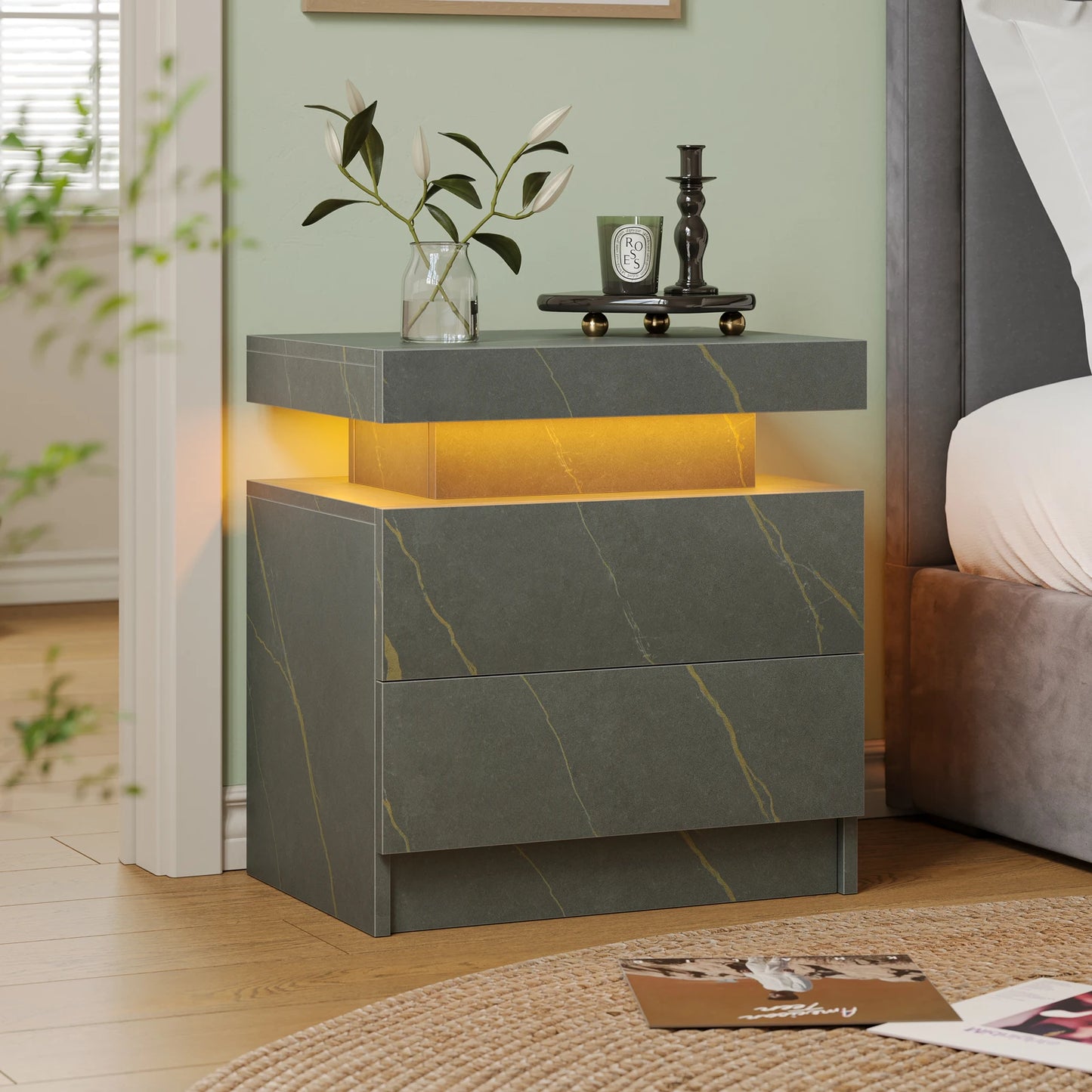 Cubehom LED Nightstands With 2 Drawers And RGB Lighting