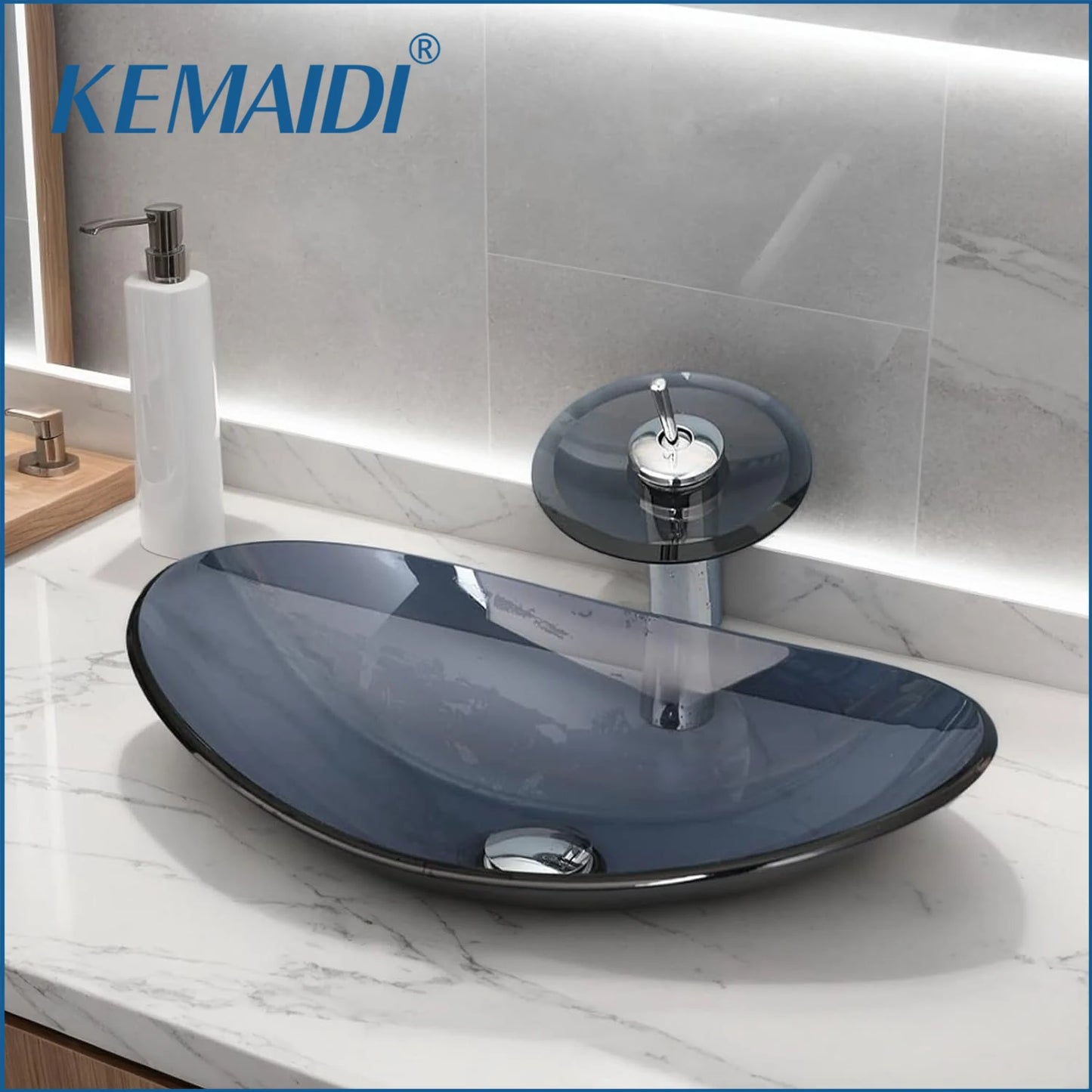 Mekkhala Oval Tempered Glass Vessel Sink With Faucet