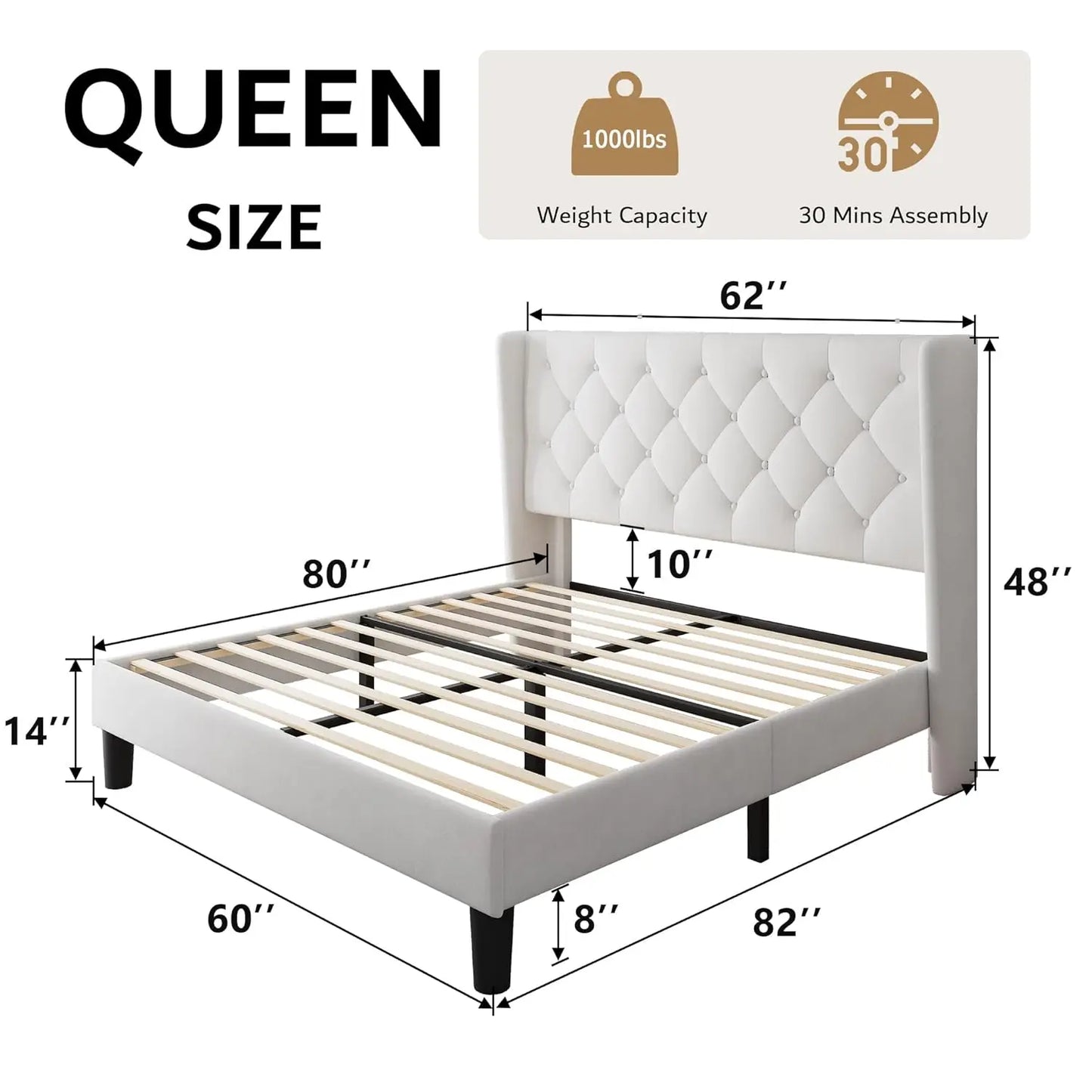 Velvet Platform Bed Frame With Button Tufted Upholstery Noise Free Assembly