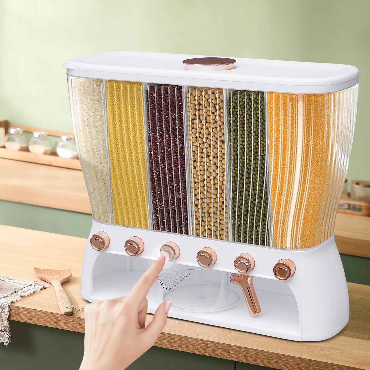 Six Grid Dry Food Dispenser Wall Mounted Organizer With Cup