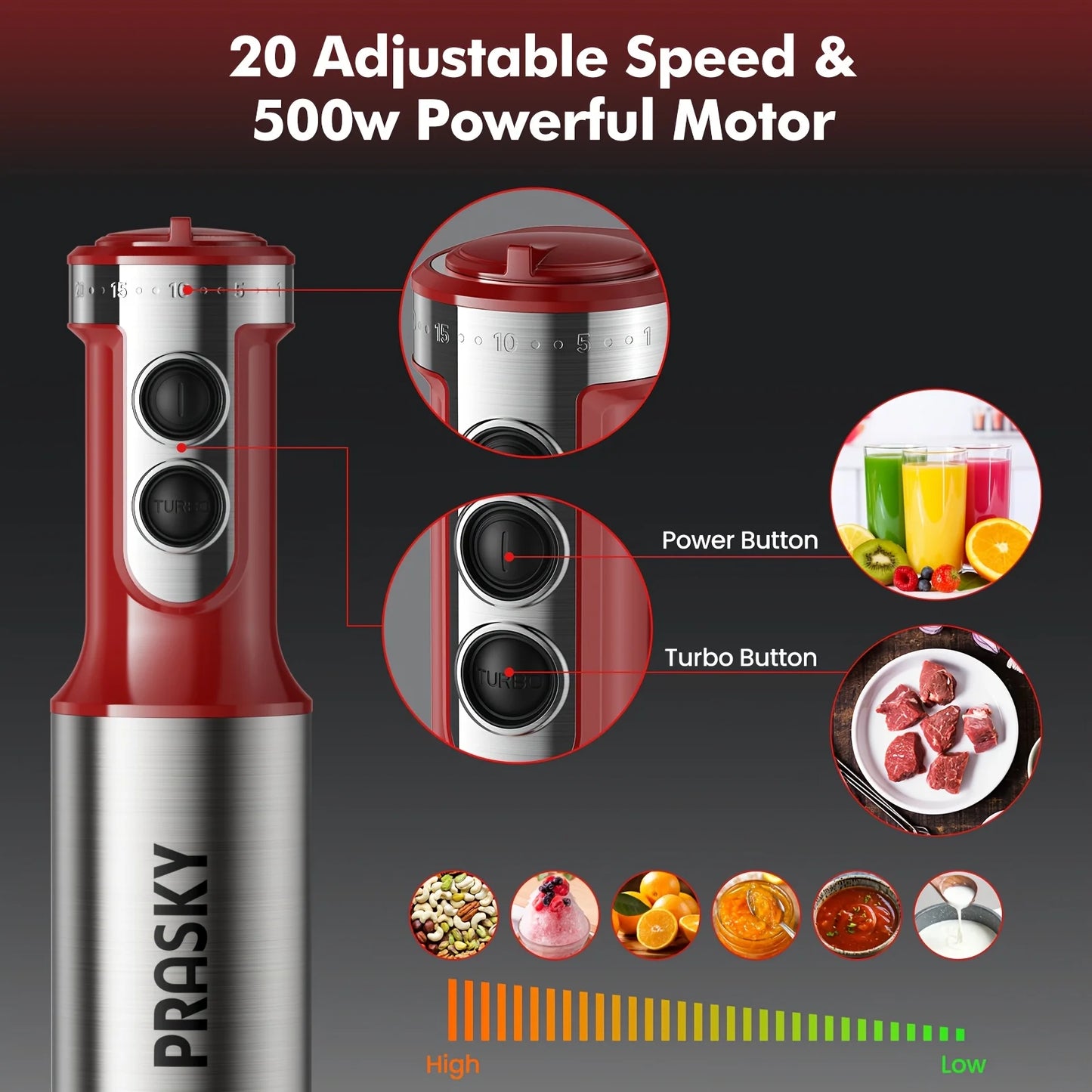 Prasky 5-In-1 Handheld Immersion Blender With Chopper And Whisk