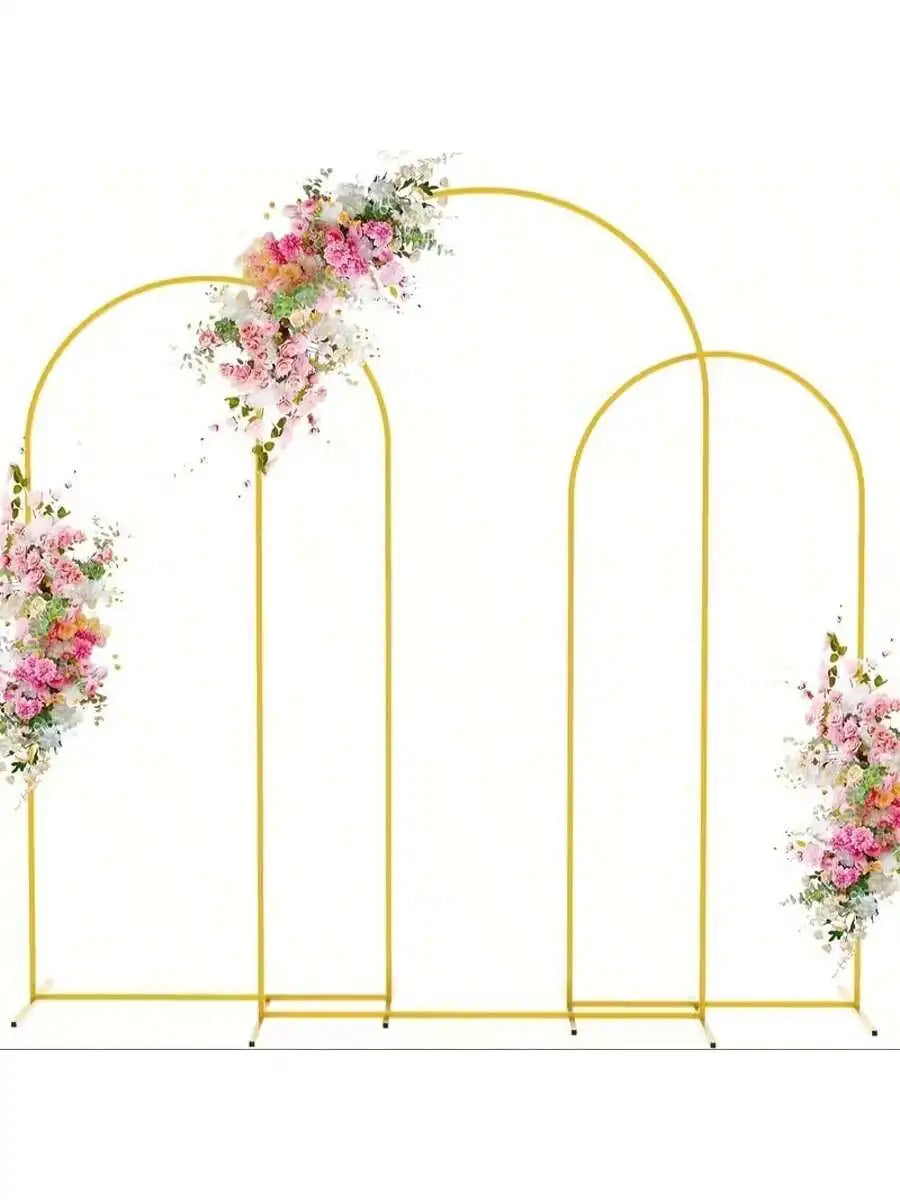 Golden Metal Arch Backdrop Stand Set Of 3 For Weddings