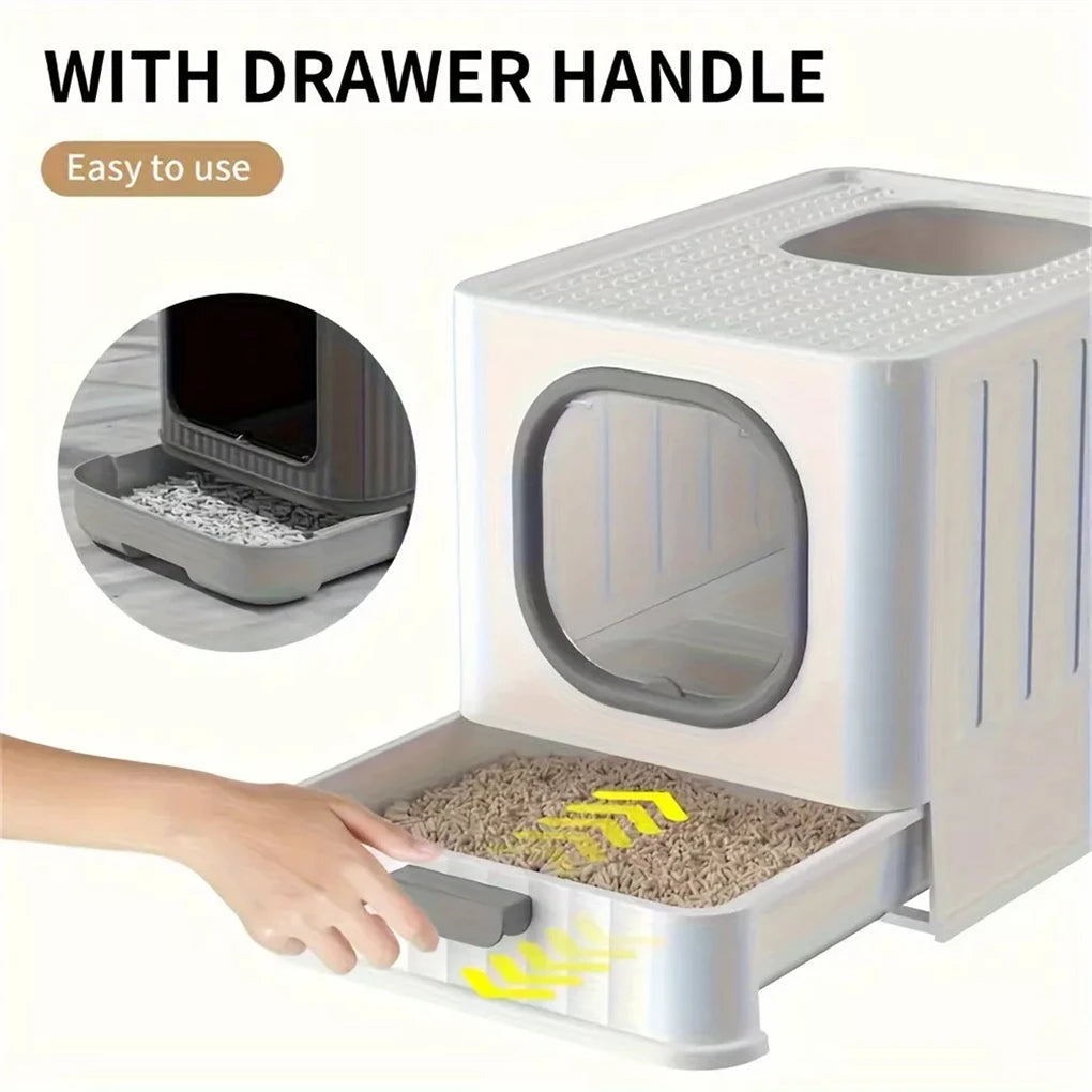 Leak-Proof Enclosed Cat Litter Box With Drawer Scoop Lid Anti-Splashing