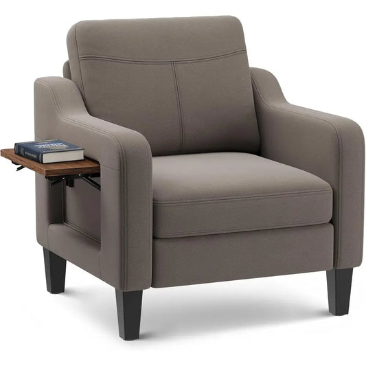Elegant Linen Upholstered Armchair With Solid Wood Living Room Furniture