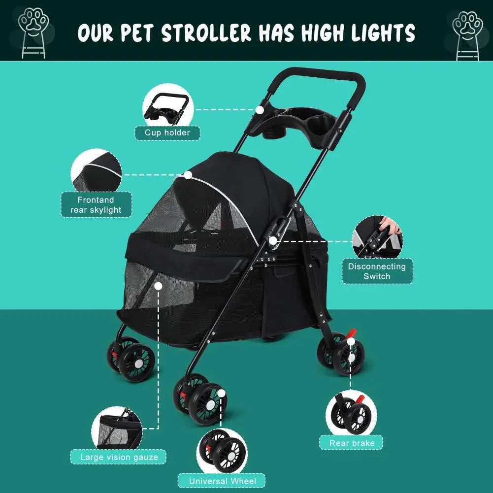 Foldable Pet Dog Cat Stroller With Cup Holder Breathable Mesh