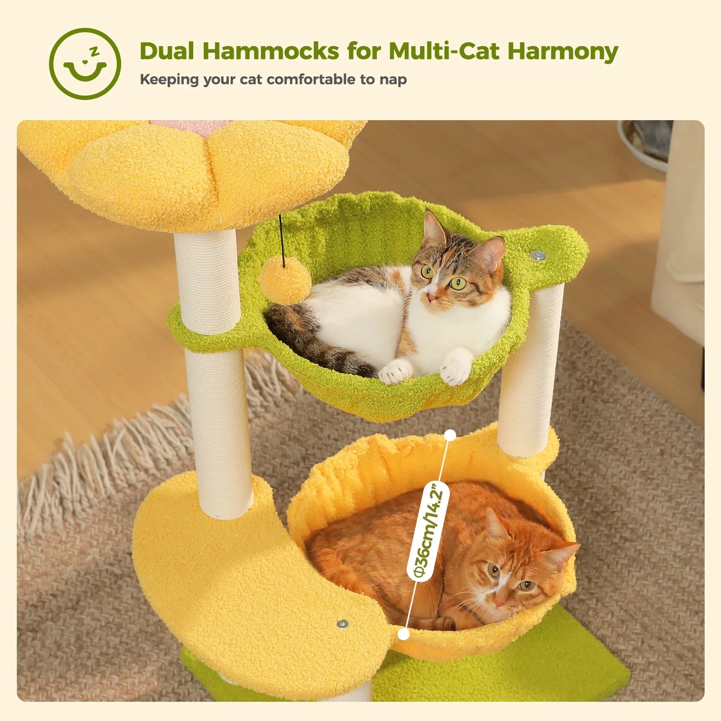 PAWZ Road Flower Cat Tree With Cozy Hammocks And Scratching Posts
