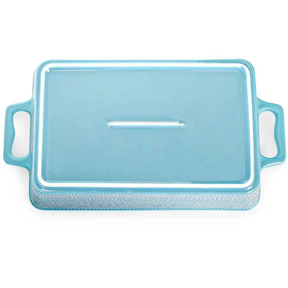 Ceramic Baking Dishes Set of 3, Rectangular Bakeware With Handles