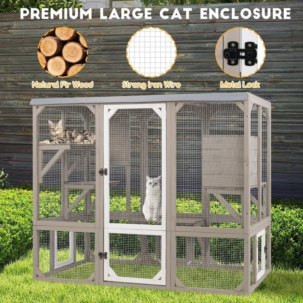 Weather Resistant Outdoor Cat Catio With Multiple Secure Platforms