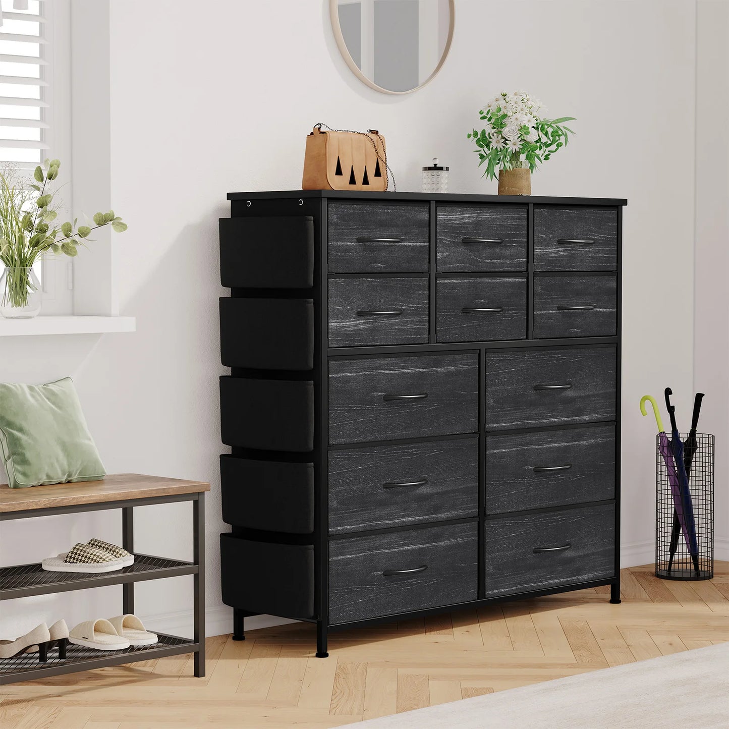 HiMiss 12 Drawer Bedroom Dresser With Metal Frame Top