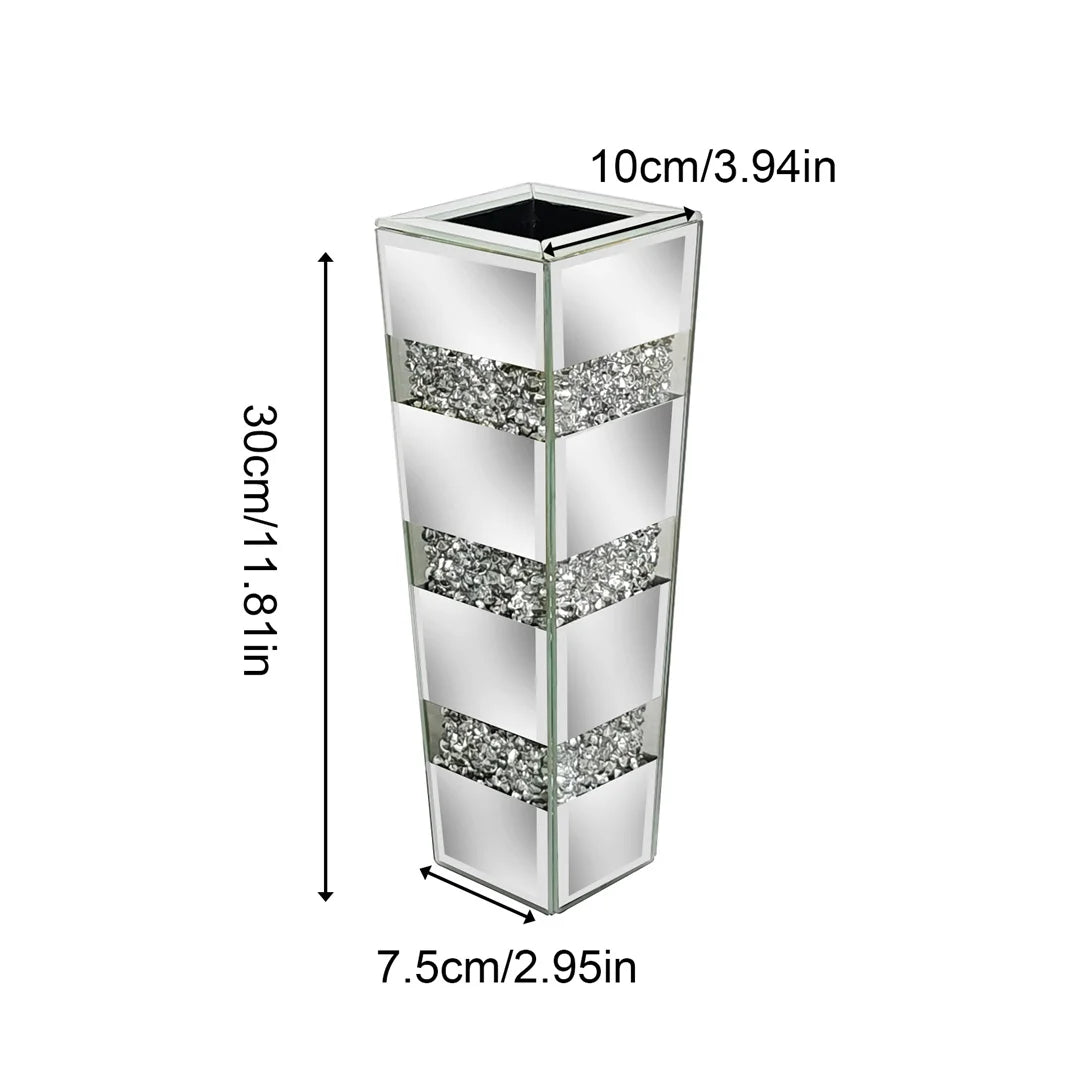 Modern Floor Vase With Crystal Accents And Mirrored Stand