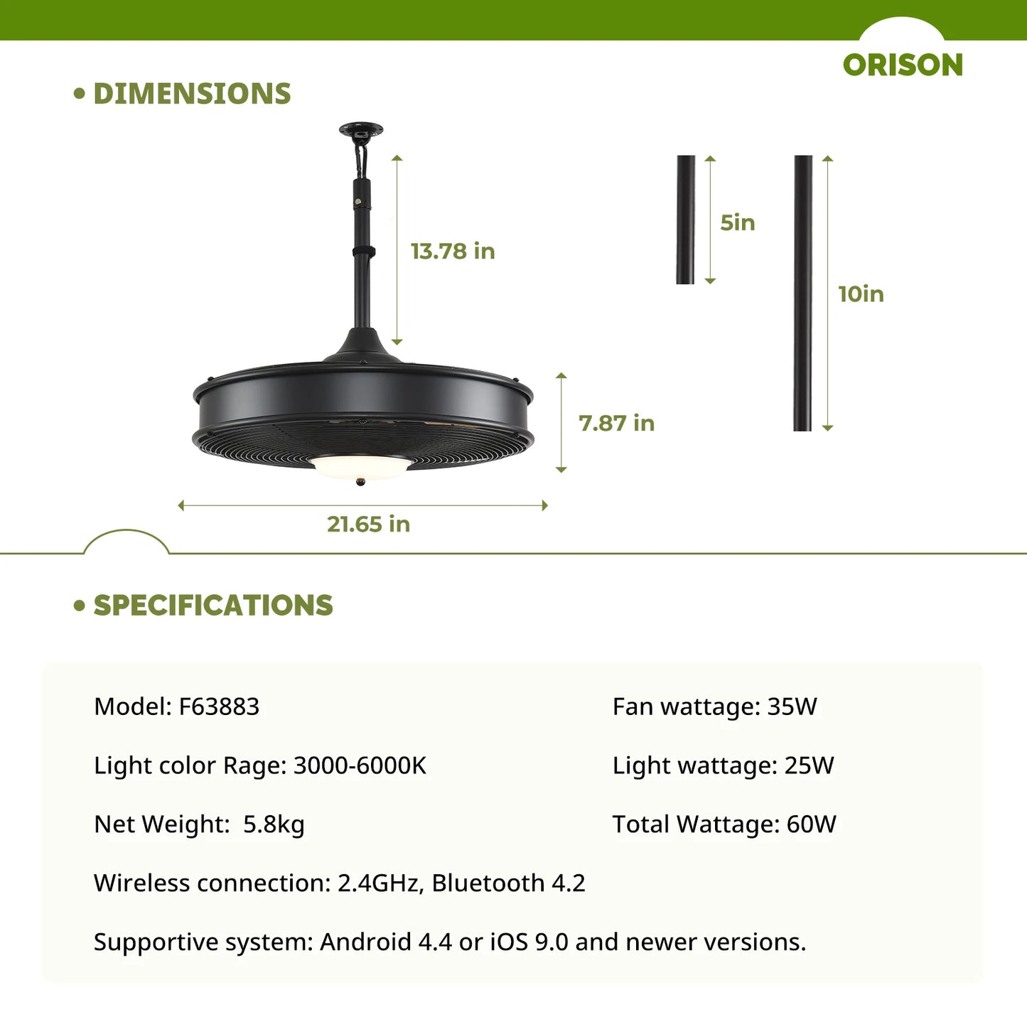 Orison Waterproof Outdoor Ceiling Fan With Remote And App Control