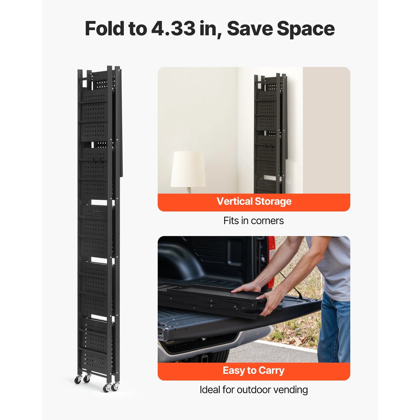SucceBuy Foldable Wheeled Metal Storage Shelf For Garage And Kitchen