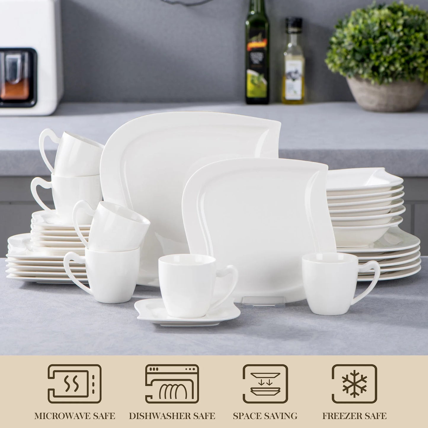 Malacasa Porcelain Dinner Set With Plates Bowls Cups And Premium Saucers