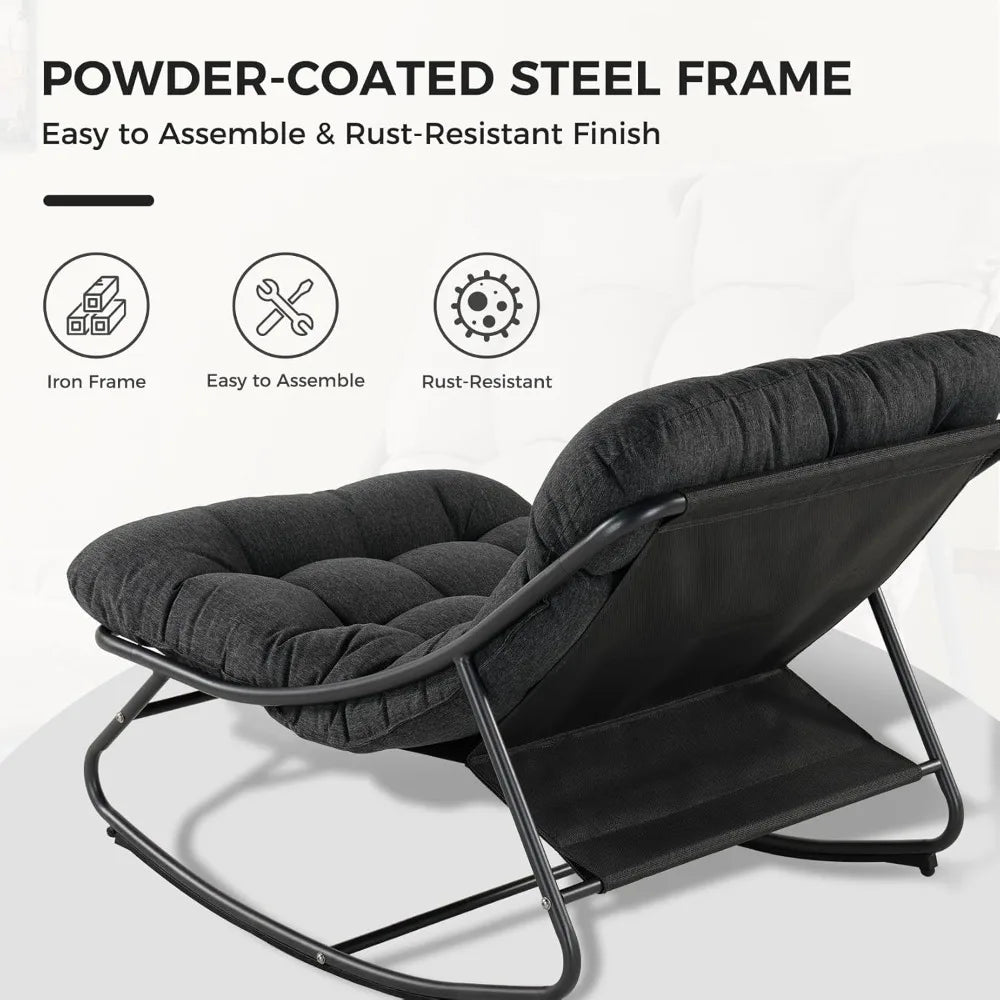 Outdoor Rocking Chair With Foot Stool Metal Patio Lounge