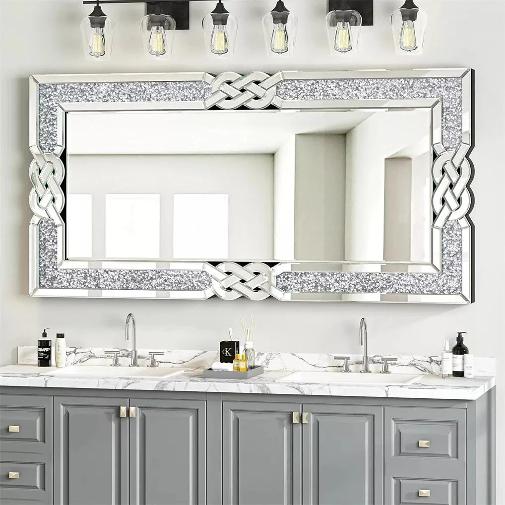 Wisfor Crushed Diamond Wall Mirror Frame Glass Rectangular Vanity Edge