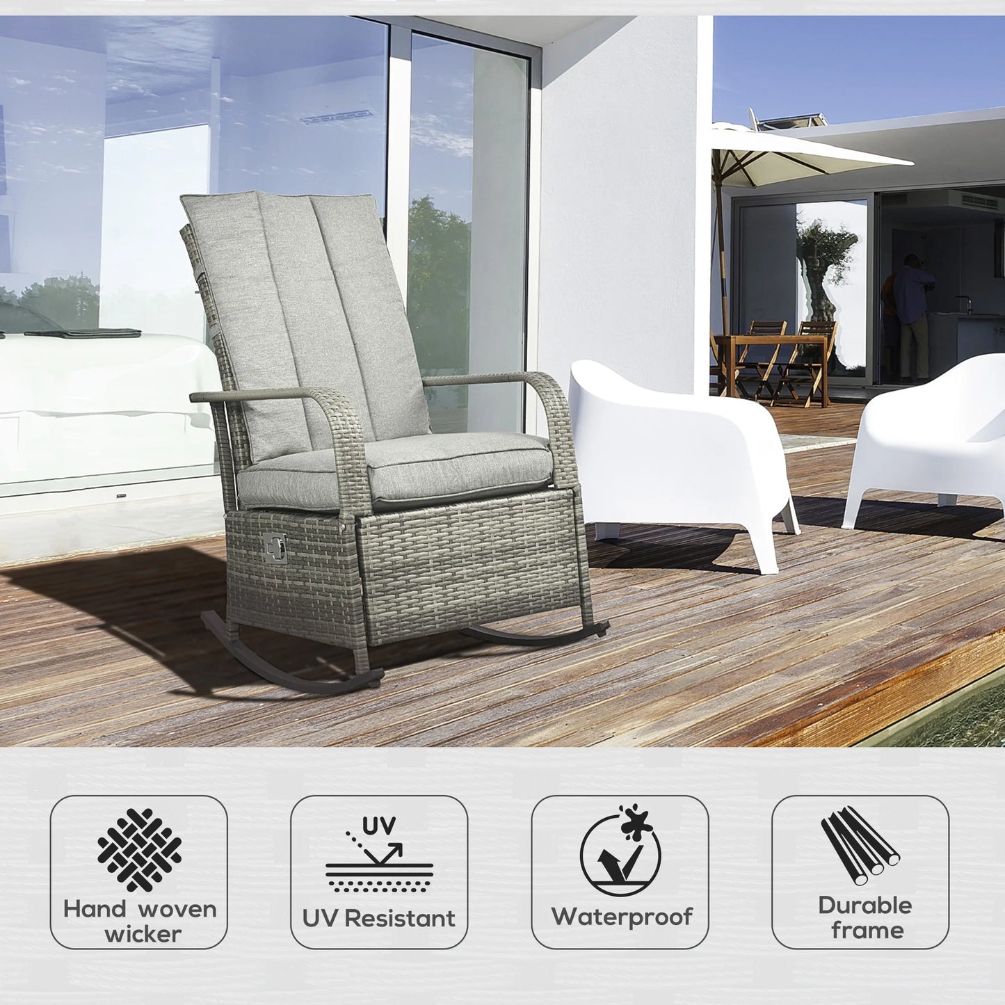 Outsunn Adjustable Wicker Sun Lounger Outdoor Recliner Chair
