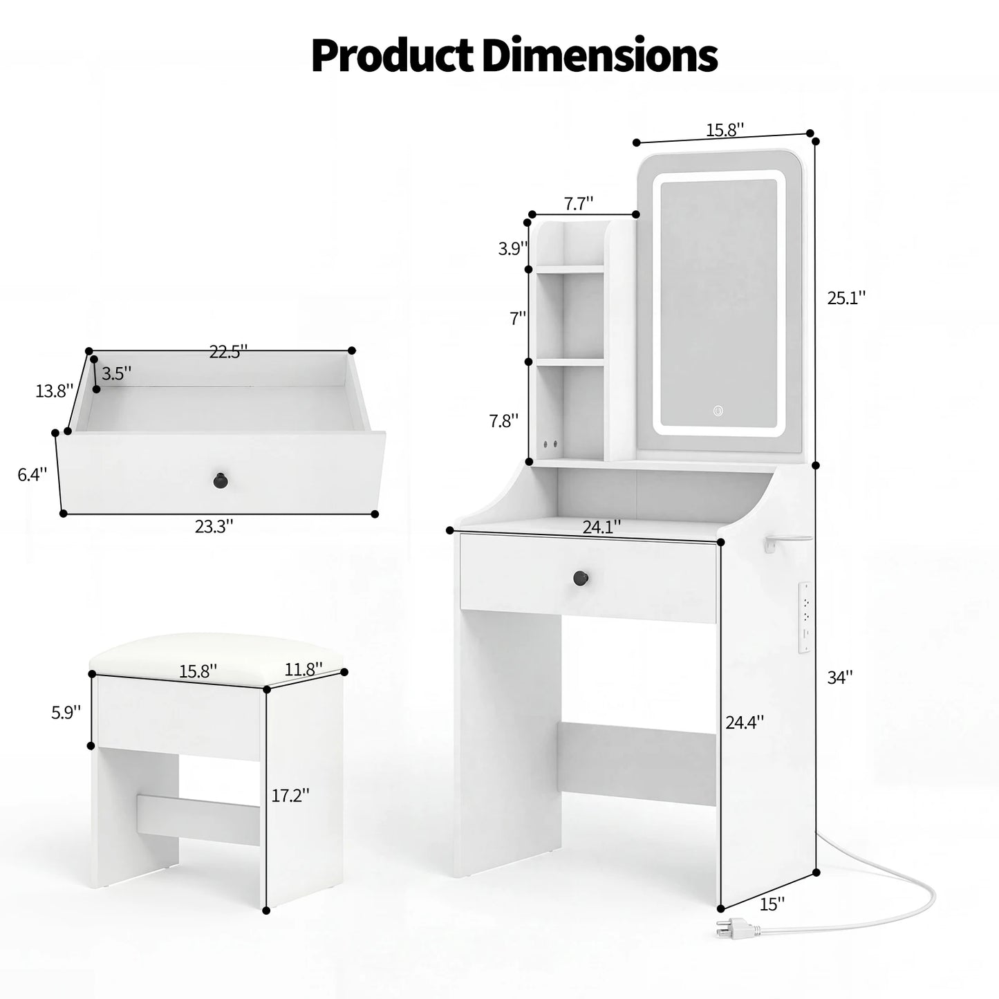 JHK Modern Wooden Vanity Set With Mirror And Storage Bench