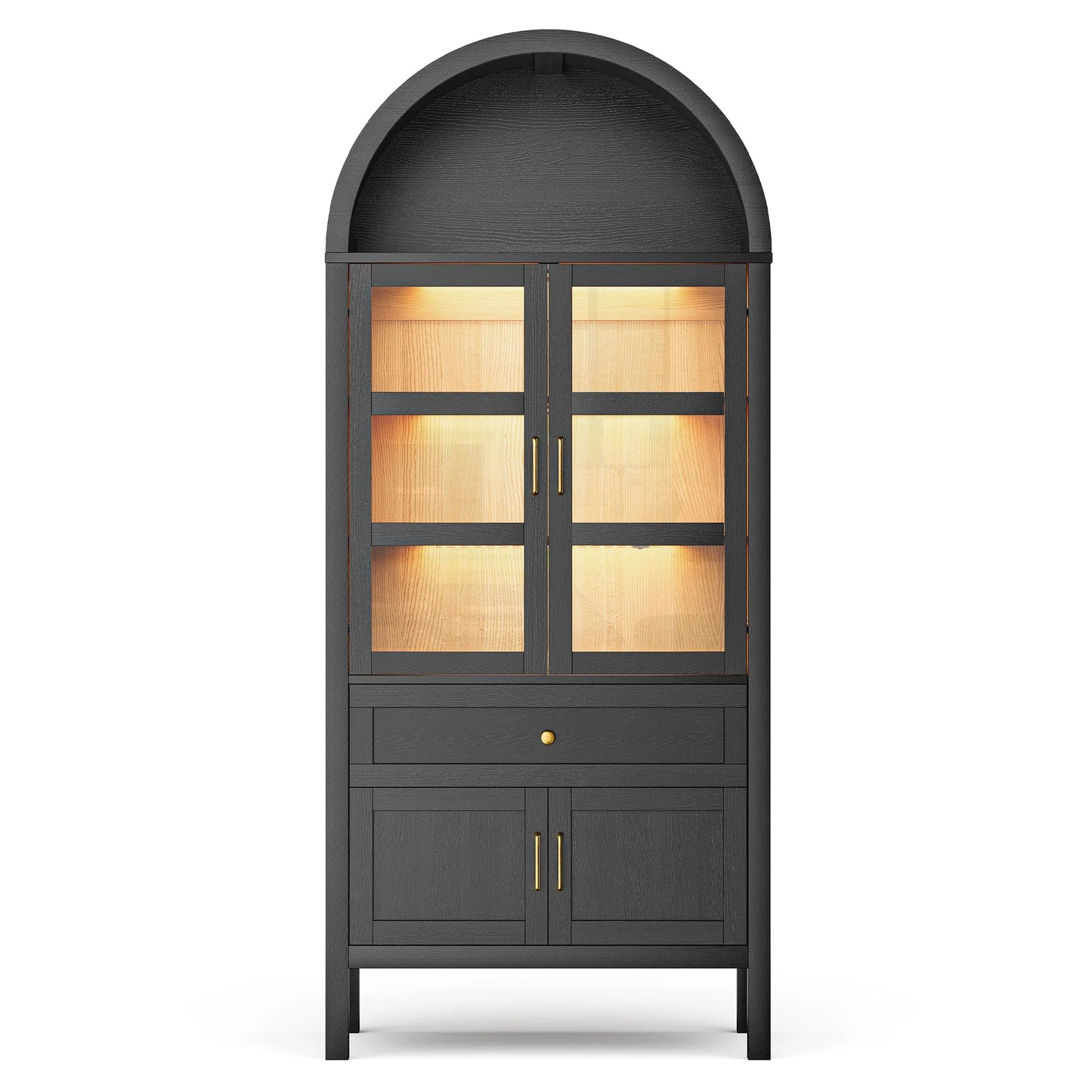 Furgle Arched Wood Storage Cabinet With Adjustable Shelves And Led Lights