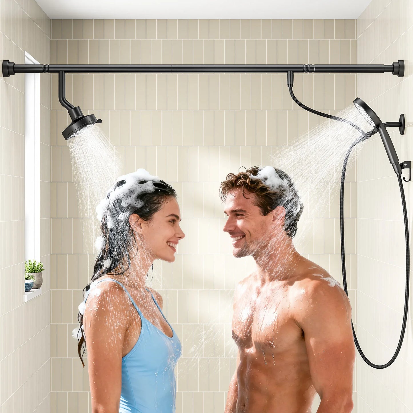 Dual Shower Heads For Couples With Handheld Shower Arm High Pressure