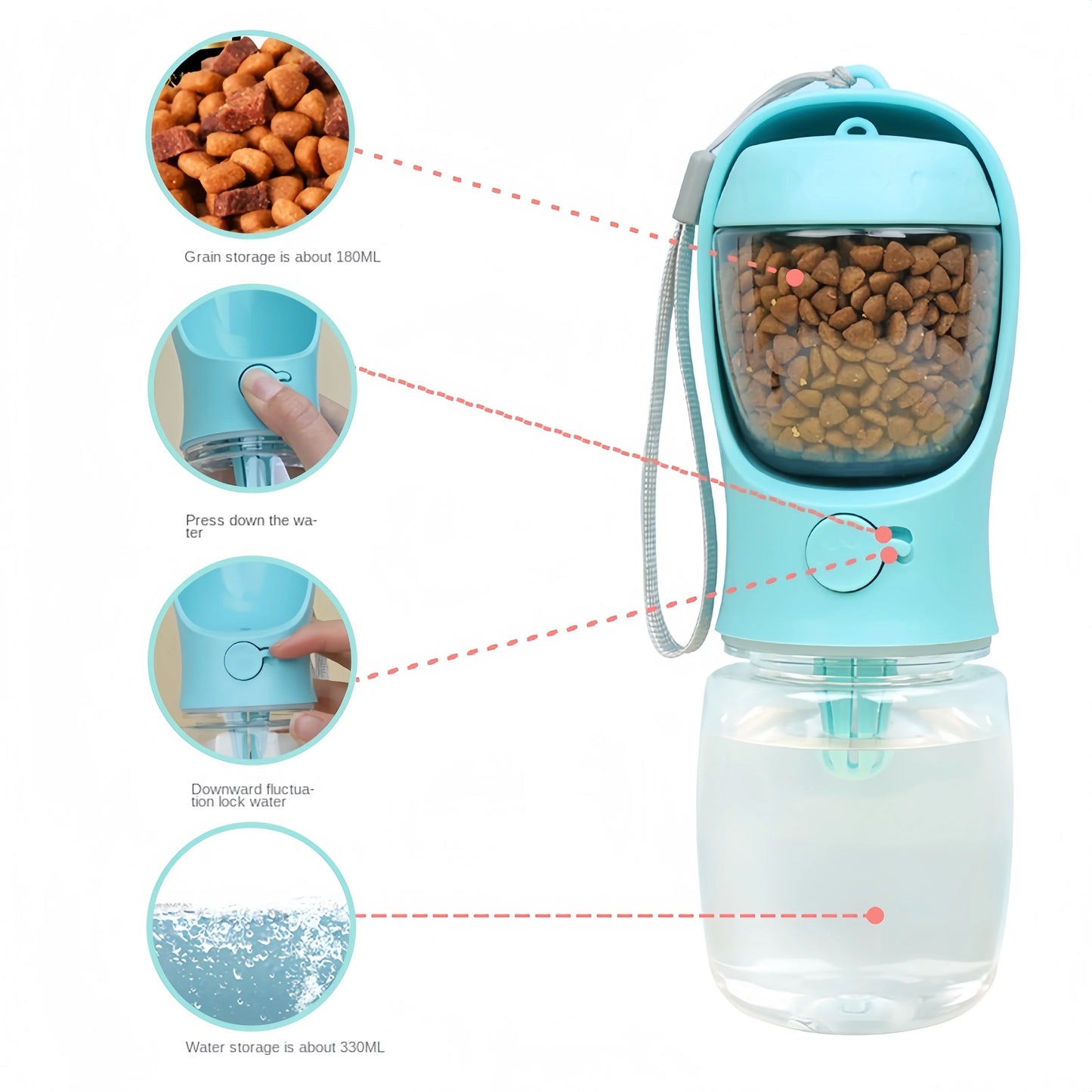 Portable Pet Water Bottle With Food Storage Dogs And Cats