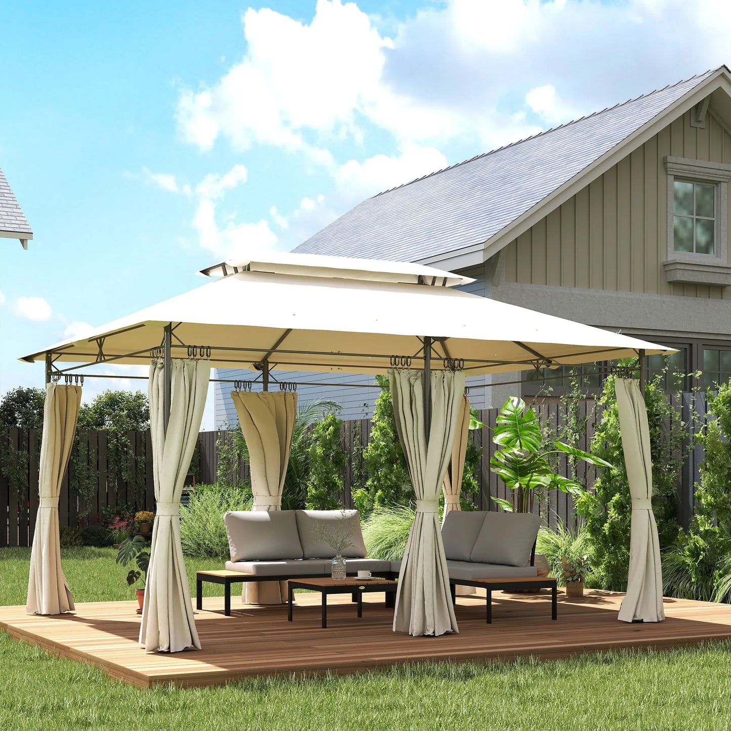 Outsunny Patio Gazebo With Double Roof And Enclosed Sidewalls